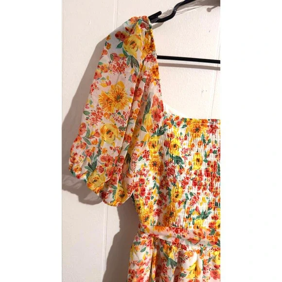 NWT Lily Rose Floral Square Neck Puff Sleeve‎ Smocked Waist Midi Dress 1X - Picture 5 of 8